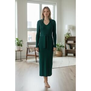 sofia jeans by sofia vergara women's belted rib knit midi dress green size S